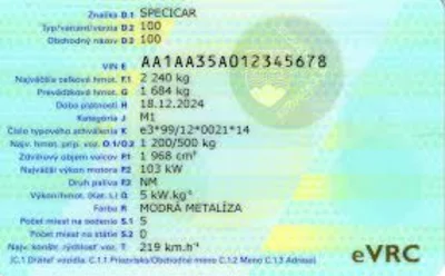 Ukážka zadnej strany osvedčenia o evidencii